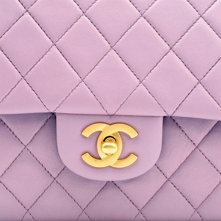 Women's Chanel Purple Large 2.55 Classic Lambskin Double Flap Handbag GH For Sale