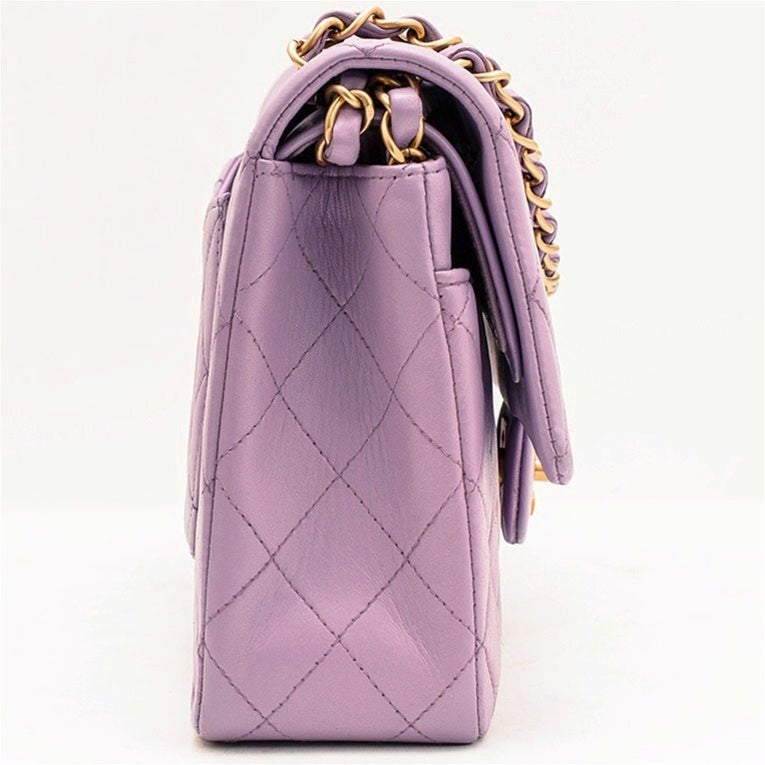 Chanel Purple Large 2.55 Classic Lambskin Double Flap Handbag GH For Sale 1