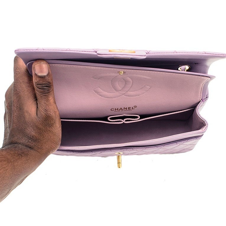 Chanel Purple Large 2.55 Classic Lambskin Double Flap Handbag GH For Sale 3