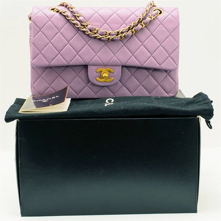 Chanel Purple Large 2.55 Classic Lambskin Double Flap Handbag GH For Sale 5