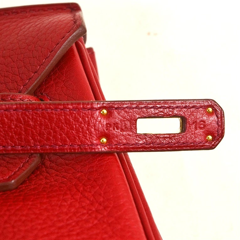 Hermes Rouge Vif (Red) Togo Birkin Handbag For Sale 2