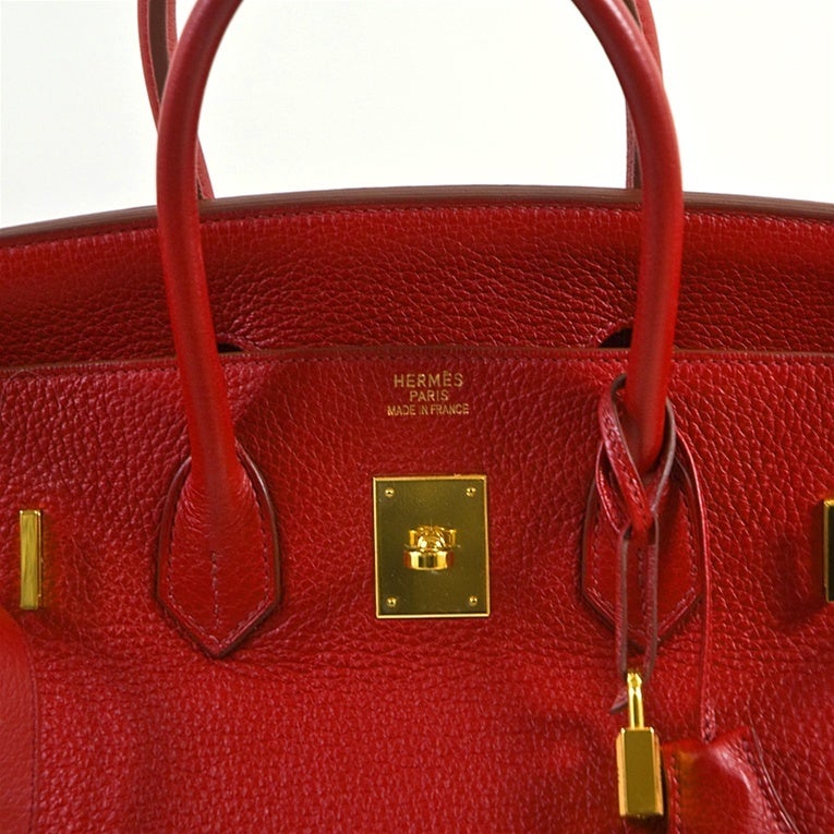 Hermes Rouge Vif (Red) Togo Birkin Handbag For Sale 3