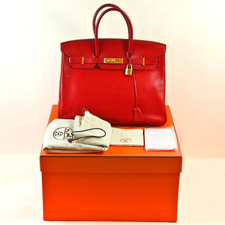 Hermes Rouge Vif (Red) Togo Birkin Handbag For Sale 4