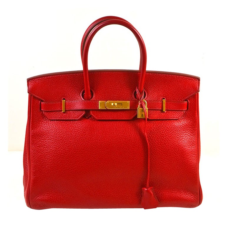 Hermes Rouge Vif (Red) Togo Birkin Handbag For Sale