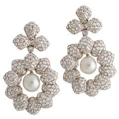 18K  Diamond and South Sea Pearl Earrings