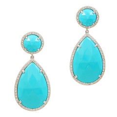 Turquoise Pear Shaped Earrings with White Diamonds
