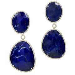 Blue Lapis Earrings Surrounded in White Diamonds