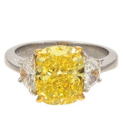 Vivid Yellow Cushion Diamond Ring