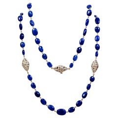 Blue Sapphire Necklace with Diamond Sections