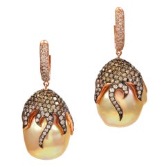 Boucles d'oreilles tourbillonnantes exquises en perles baroques et diamants