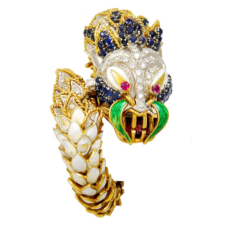 Bracelet dragon en pierres précieuses fabuleuses et émaillées de diamants en vente