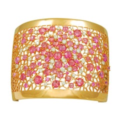 Stunning Diamond and Pink Sapphire Wide Cuff