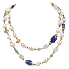 Vintage Gold, Colored Stone and Pearl Necklace