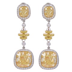 Fancy Intense Yellow Cushion Cut Diamond Drop Earrings