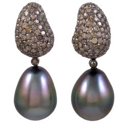 Champagne Diamond Tahitian Pearl Earrings