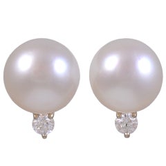 South Sea Pearl Earrings with Round Diamonds
