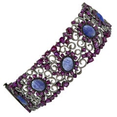 Wide Ruby Diamond Tanzanite Bracelet 12