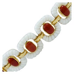 Coral Agate Bracelet with Diamonds