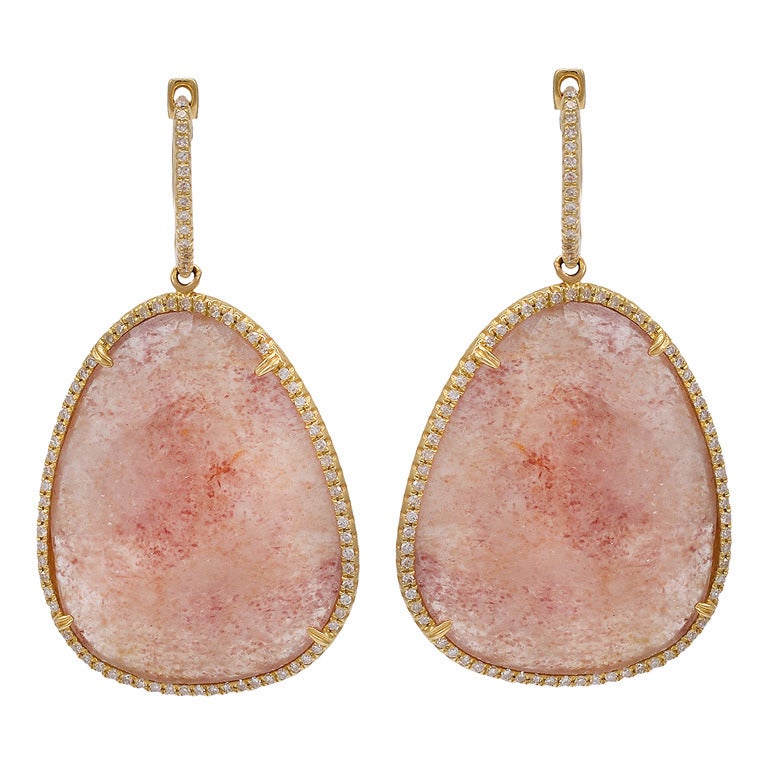 Cherry Quartz Diamond Earrings For Sale at 1stDibs