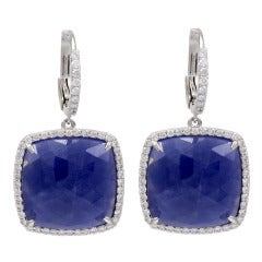 Cushion Sapphire Diamond Hanging Earrings