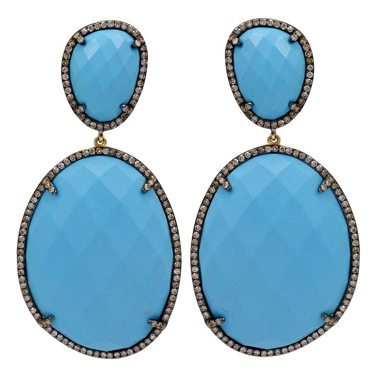 Turquoise Diamond Hanging Earrings