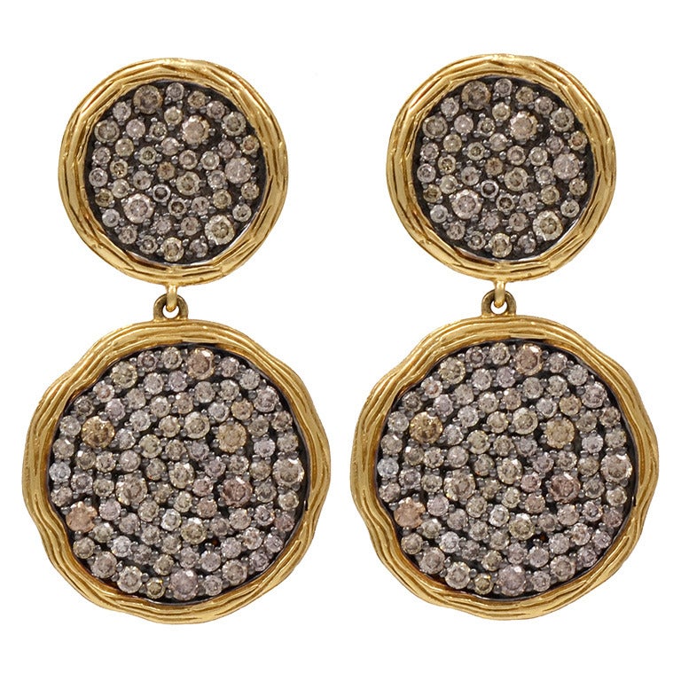 Double Disc Chocolate Diamond Earrings For Sale at 1stDibs