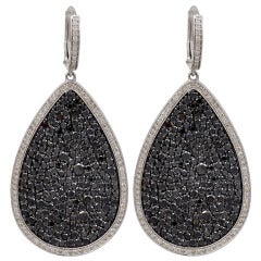Black Diamond Pear Shaped Earrings in Micro Pave 12