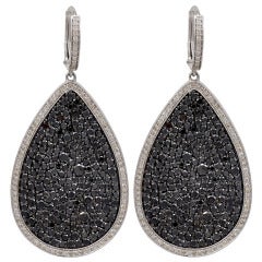 Black Diamond Pear Shaped Earrings in Micro Pave