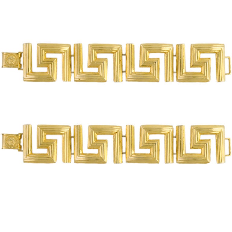 Versace pair of  Greek fret link bracelets. For Sale