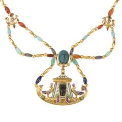 Important French Victorian Egyptian Revival  Enamel Necklace