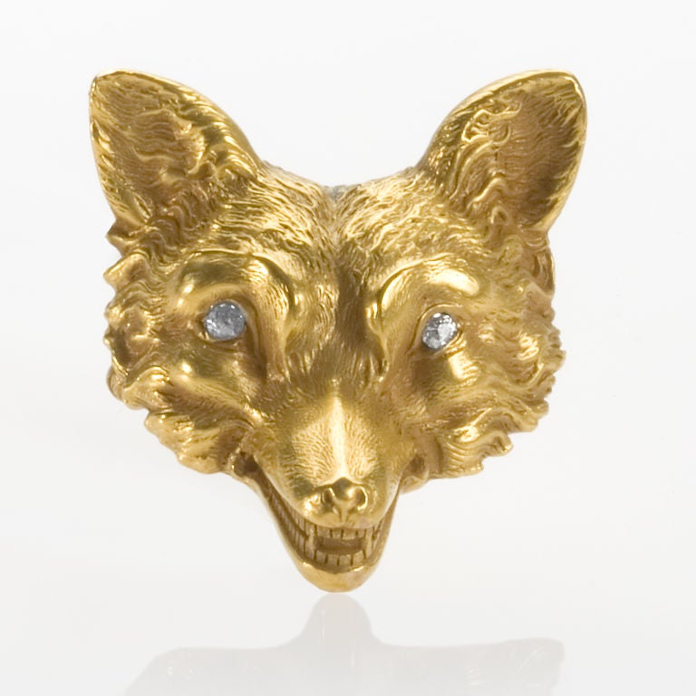 Antique Gold and Diamond Fox Head Pin