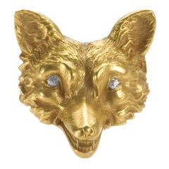 Antique Gold and Diamond Fox Head Pin