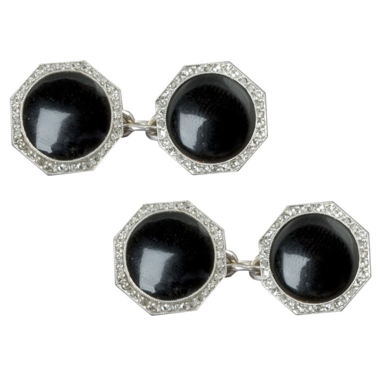 Boutons De Manchette Acier Art Déco / Art Nouveau - Quartz - Vintage