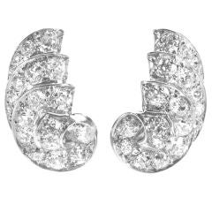 Antique Art Deco Platinum and Diamond Scroll Design Earrings