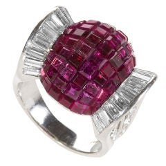 TIFFANY & CO Unique Retro Platinum, Ruby and Diamond Ring