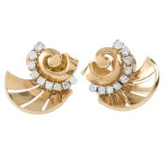 Retro Gold and Diamond Swirl Earrings