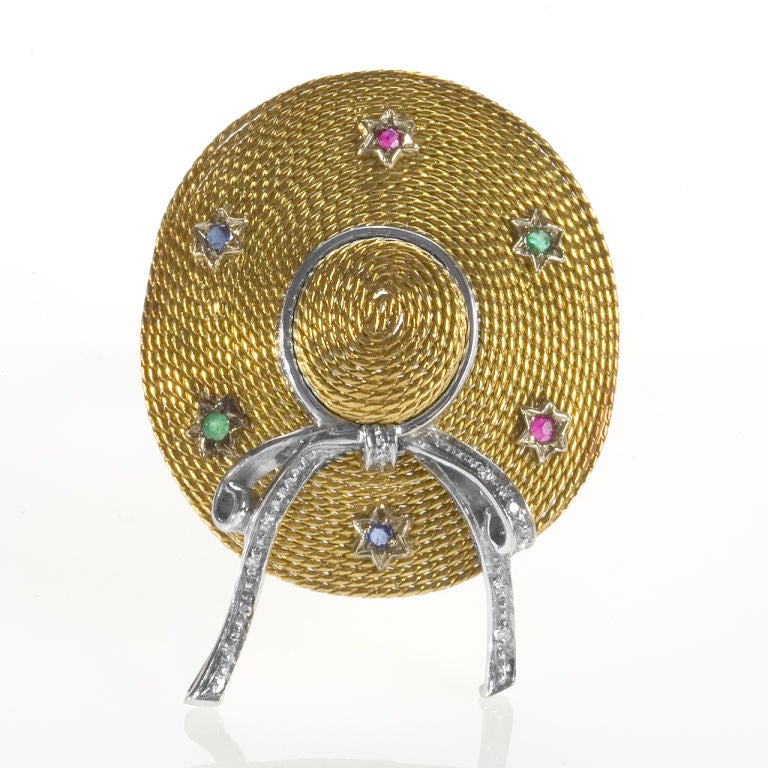 Adorable MidCentury Multi Gem Hat Brooch at 1stdibs
