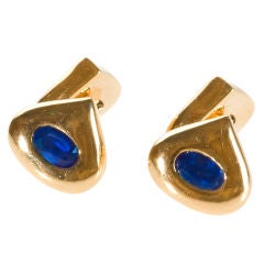 Chaume Mid Century Gold and Blue Sapphire Double Sided Cufflinks
