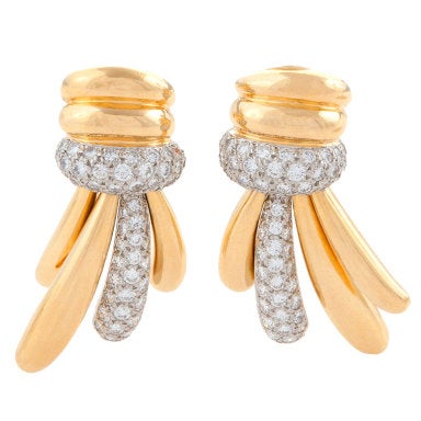 Charles Turi Diamond Gold Platinum Earrings