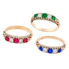 Set of Three Antique Gold and Gemstone Rings
