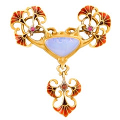 BOUCHERON Art Nouveau Opal Ruby Garnet Enamel Brooch