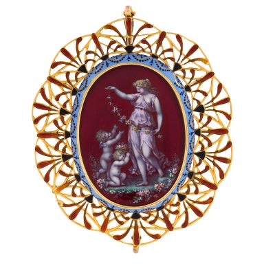 Carlo Giuliano Antique Enamel Gold Pendant