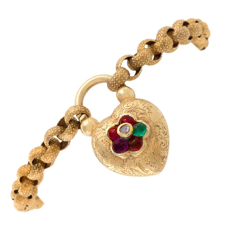 Antique Victorian English Gold and Jeweled "Regard" Locket Bracelet