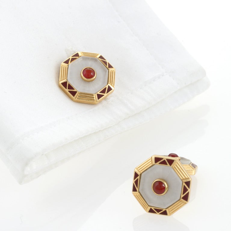 Vennari Italian Ruby, Crystal, Gold and Enamel Double Sided Cufflinks