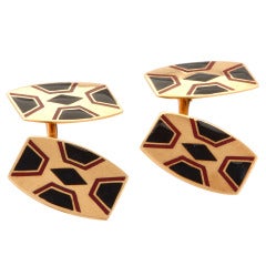 Vintage French Art Deco Gold with Black and Red Enamel Cufflinks