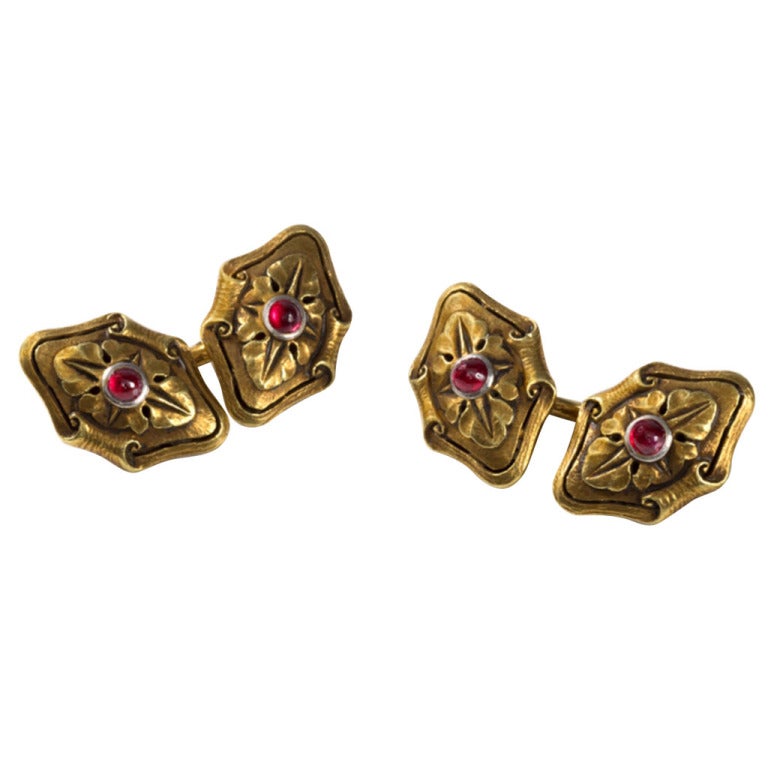 Art Nouveau Ruby Gold Double Sided Cufflinks