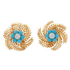 Cartier Turquoise and Diamond Ear Clips