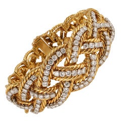 Boucheron Diamond Gold Platinum Braided Bracelet