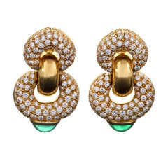 Bulgari Emerald Diamond Gold Ear Pendants