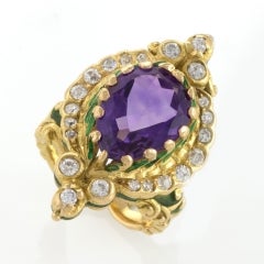 Marcus & Co. Art Nouveau Diamond, Amethyst, Gold and Enamel Ring